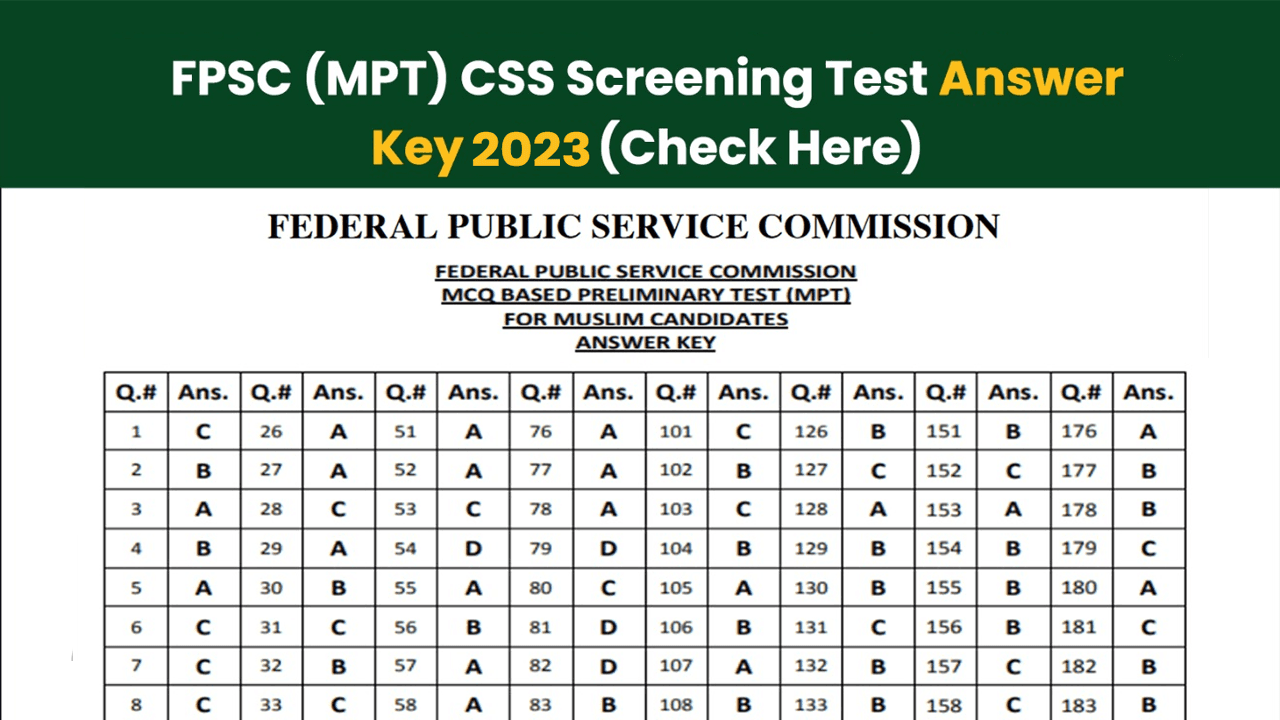 FPSC (MPT) CSS Screening Test Answer Key 2023 (Check Here)